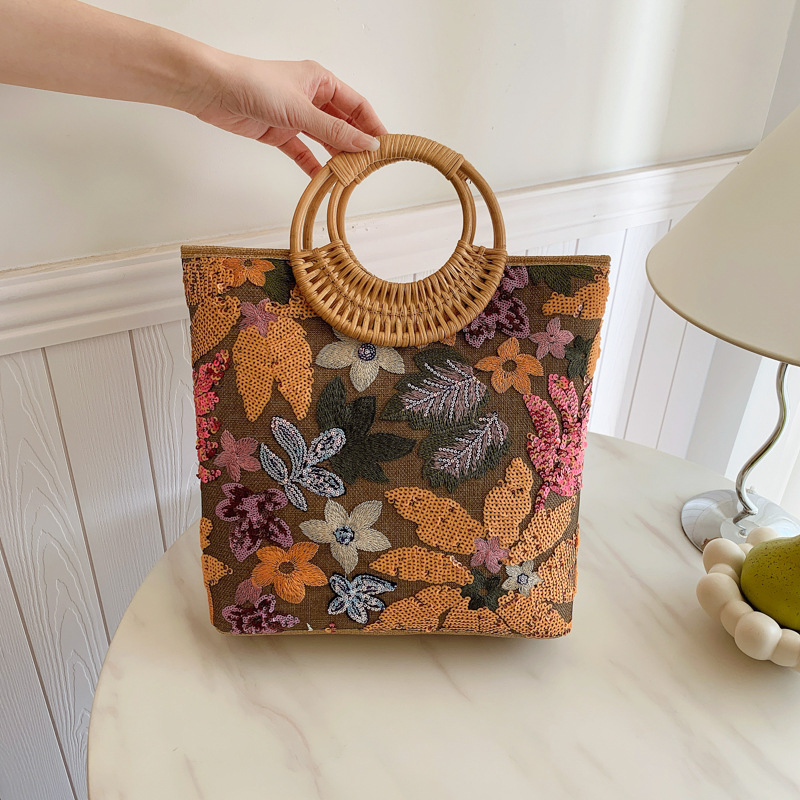 Interior Design Graphic Design - Sequin Flower Graphic Top Handle Bag